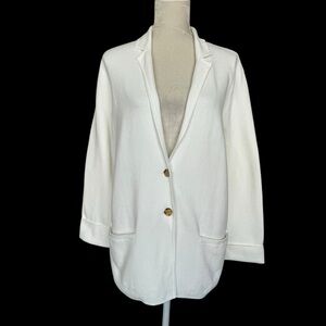 Lands’ End Knit Sweater Blazer White Women’s Size M 10-12 Casual Neutral Cotton